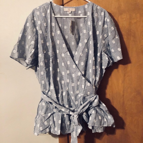 Loft Plus Stripe Dotted Wrap Blouse 24 NWT - Picture 2 of 5
